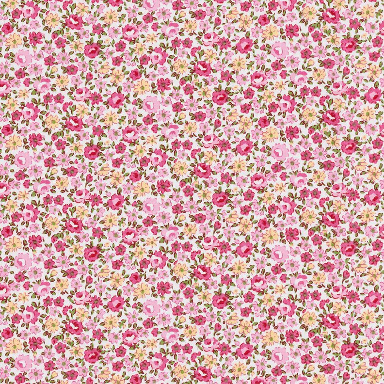Bavlněný popelín Vzor millefleurs (drobné kvítky) – bílá/růžová,  image number 1