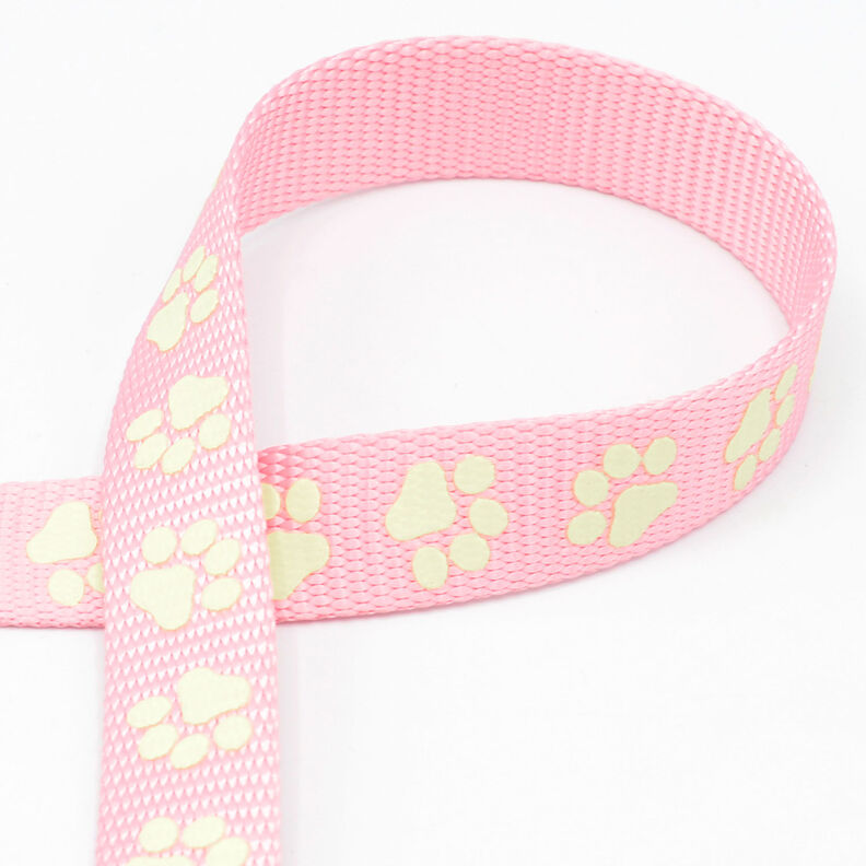 Reflexní tkaná páska Vodítko pro psa Tlapky [20 mm] – růžová,  image number 1
