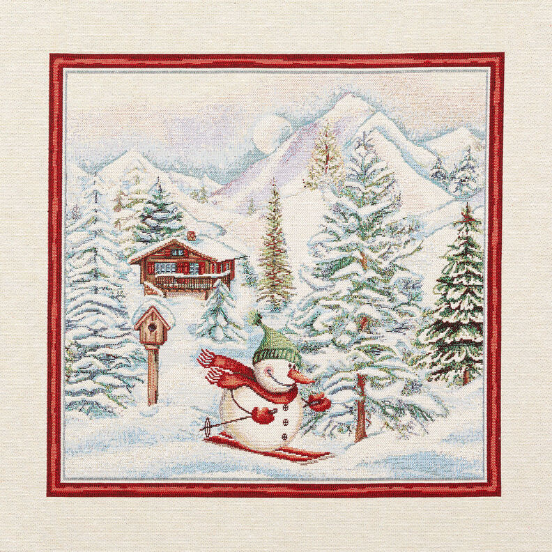 Dekorační panel Gobelín Sněhulák – karmínově červená/světle béžová, image number 1