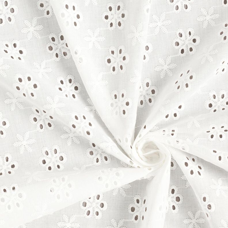 Bavlněná tkanina s očky ve tvaru květiny – bílá,  image number 3