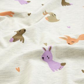 Bavlněný žerzej Zajíčci a srdce | Poppy Fabrics – vlněná bílá, 