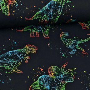 Bavlněný žerzej Dino obrysy | Glitzerpüppi – černá/mix barev, 
