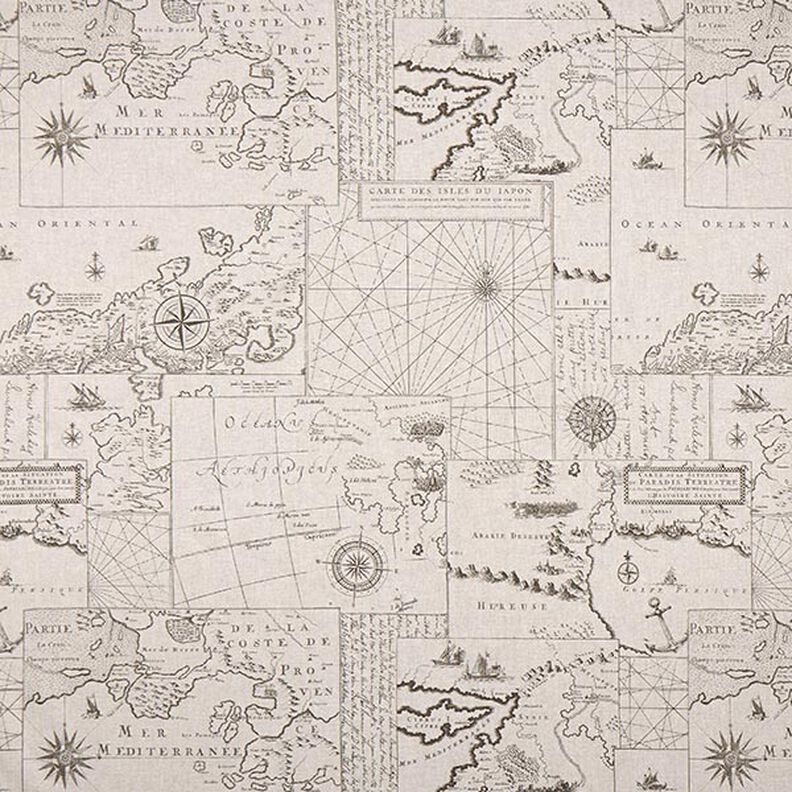 Dekorační látka Polopanama Námořní mapa – přírodni,  image number 1