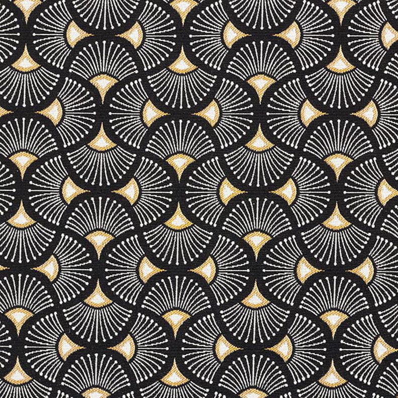 Dekorační látka Žakár Malé vějířky – černá/zlatá,  image number 1