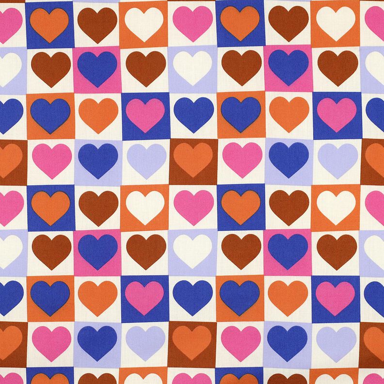 Bavlněný popelín Kostky-srdce | Poppy Fabrics – slonová kost/královská modr,  image number 1