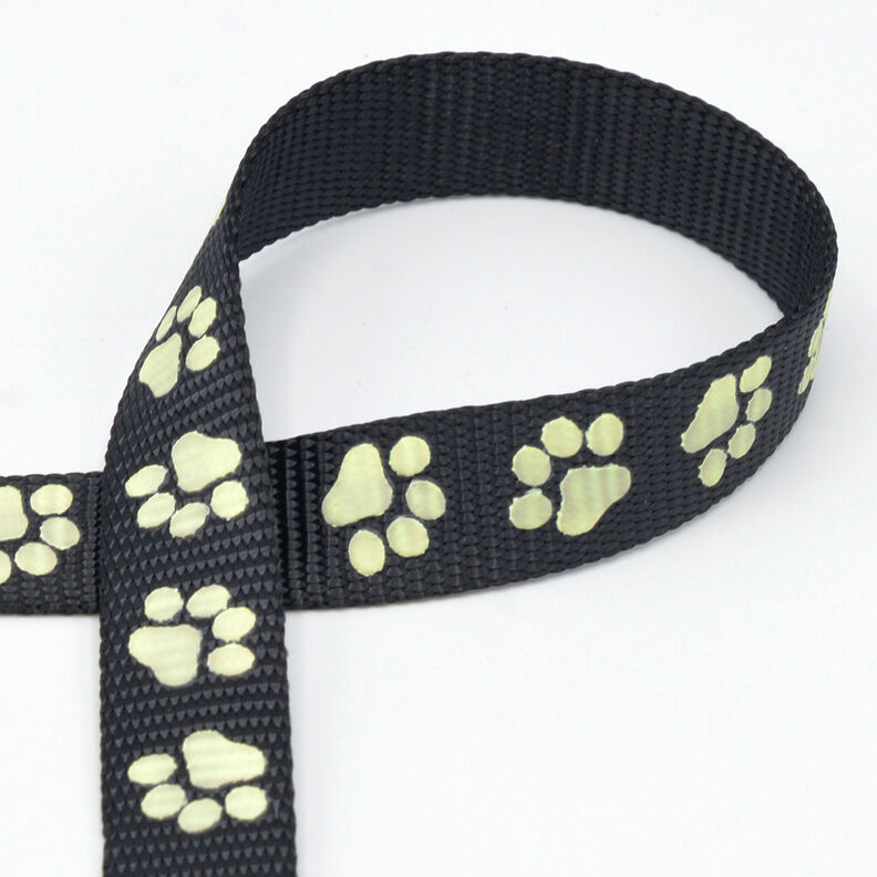 Reflexní tkaná páska Vodítko pro psa Tlapky [20 mm] – černá,  image number 1