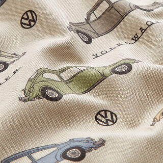 Dekorační látka polopanama VW Beetle – černá/přírodni, 