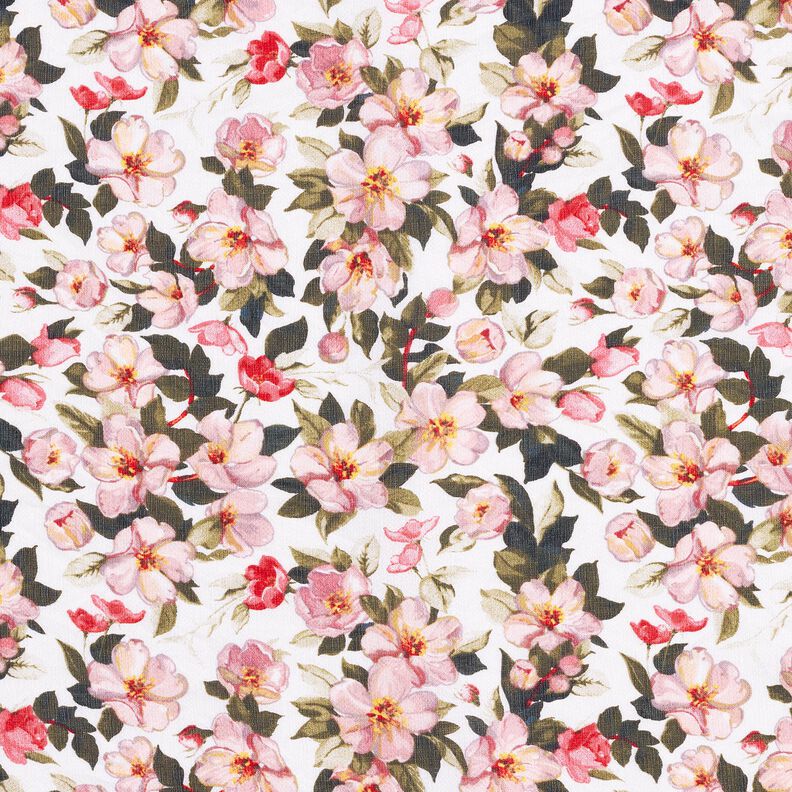 Viskóza mix romantických jarních květin – bílá,  image number 1