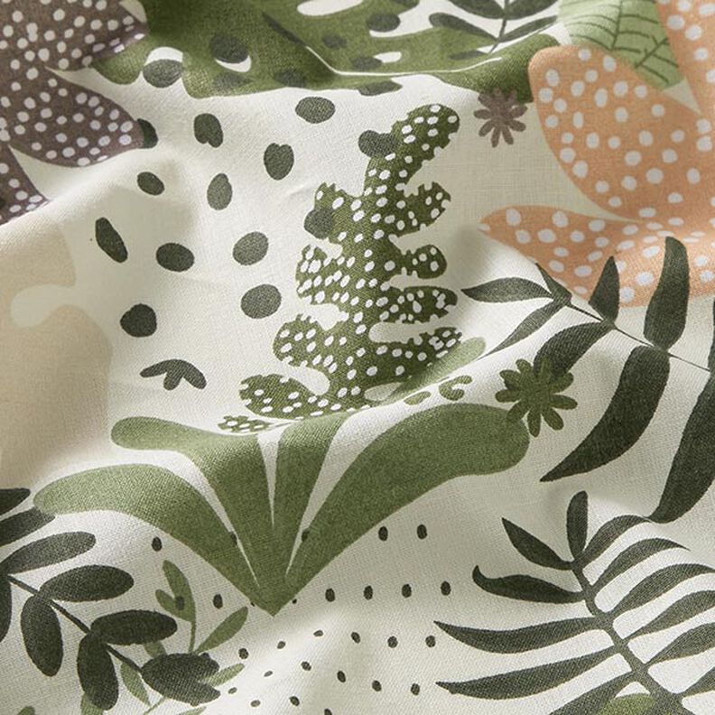 Bavlněná látka Kreton abstraktní rostliny v džungli – bílá/zelená,  image number 2