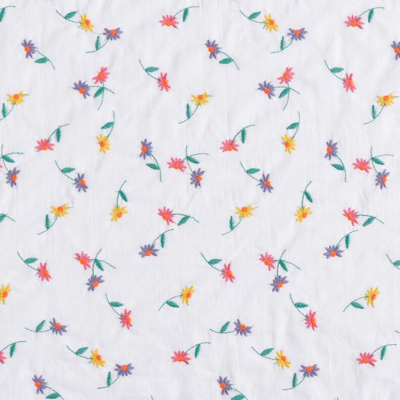 Jemný bavlněný batist vyšívané květiny | Poppy Fabrics – bílá/zářivě oranžová,  image number 1