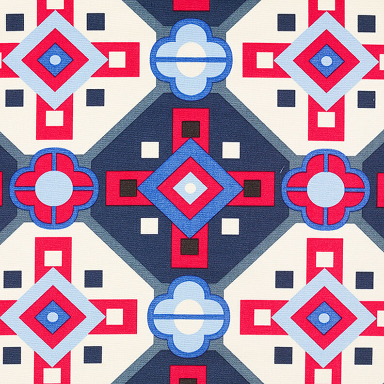Směs bavlny a viskózy s retro vzorem – modrá/červená,  image number 1
