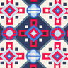 Směs bavlny a viskózy s retro vzorem – modrá/červená,  thumbnail number 1
