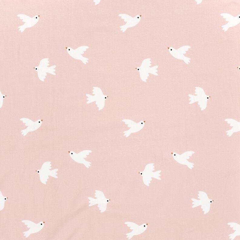 Bavlněný žerzej Velké ptáky – rose/bílá,  image number 1