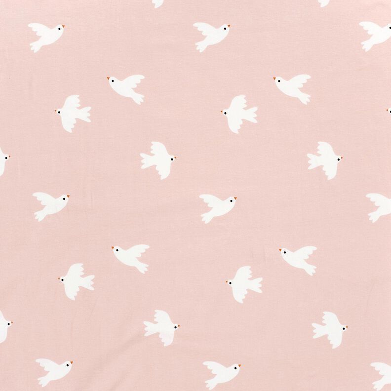 Bavlněný žerzej Velké ptáky – rose/bílá, image number 1