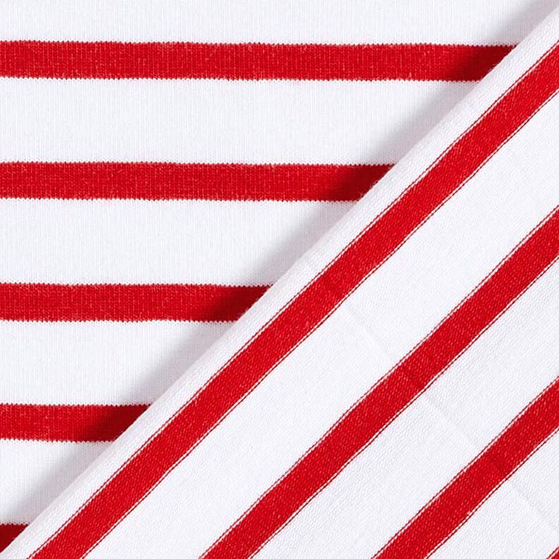 Bavlněný žerzej úzké a široké proužky – bílá/červená,  image number 4