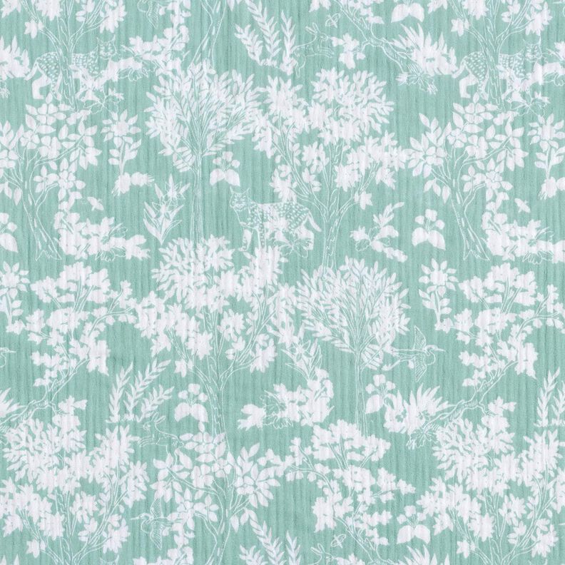 Mušelín / dvojitá mačkaná tkanina Květinový vzor – eukalyptová/bílá,  image number 1
