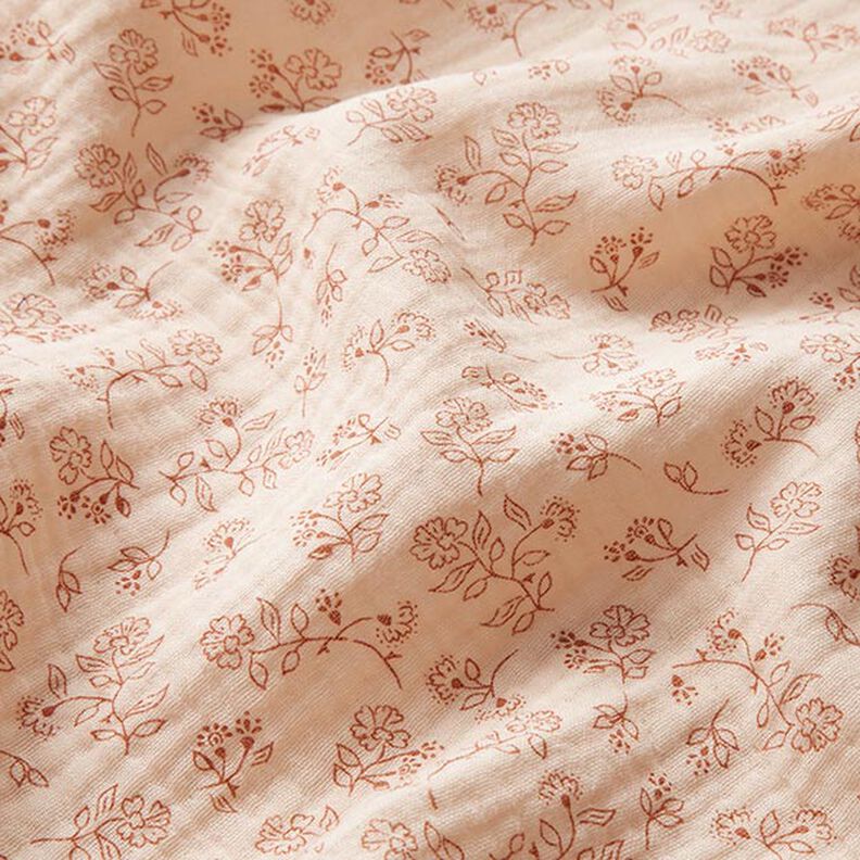 Mušelín / dvojitá mačkaná tkanina Malé úponky květů – přírodni,  image number 2