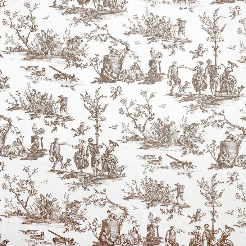 Dekorační látka Polopanama Šťastné tanečnice 280 cm – taupe (šedohnědá)/bílá,  image number 1