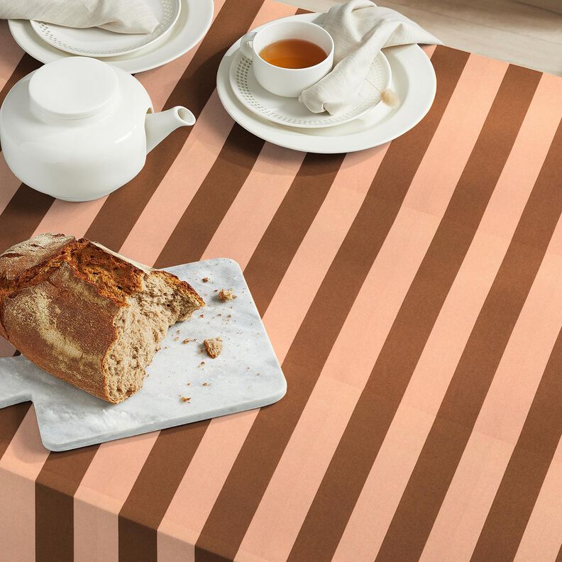 Dekorační látka Plátno Veselé pruhy – lososová/hnědá,  image number 6