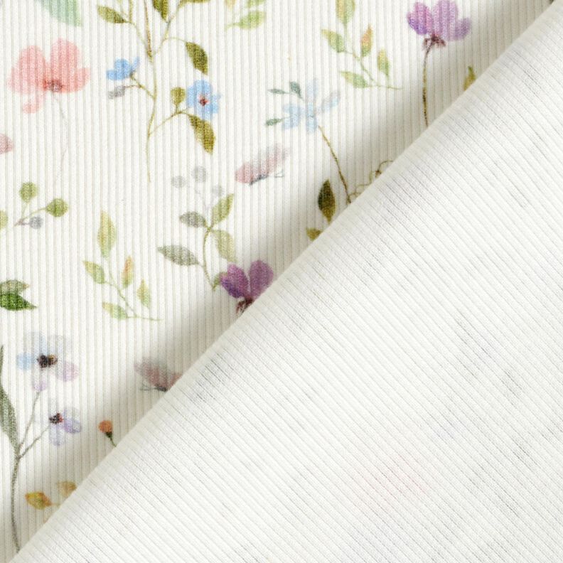 Žebrovaný žerzej Akvarelová květinová louka – slonová kost,  image number 4