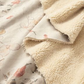 Stretchový velur s podšívkou ze sherpy, jemné květiny | Katia Fabrics – přírodni, 