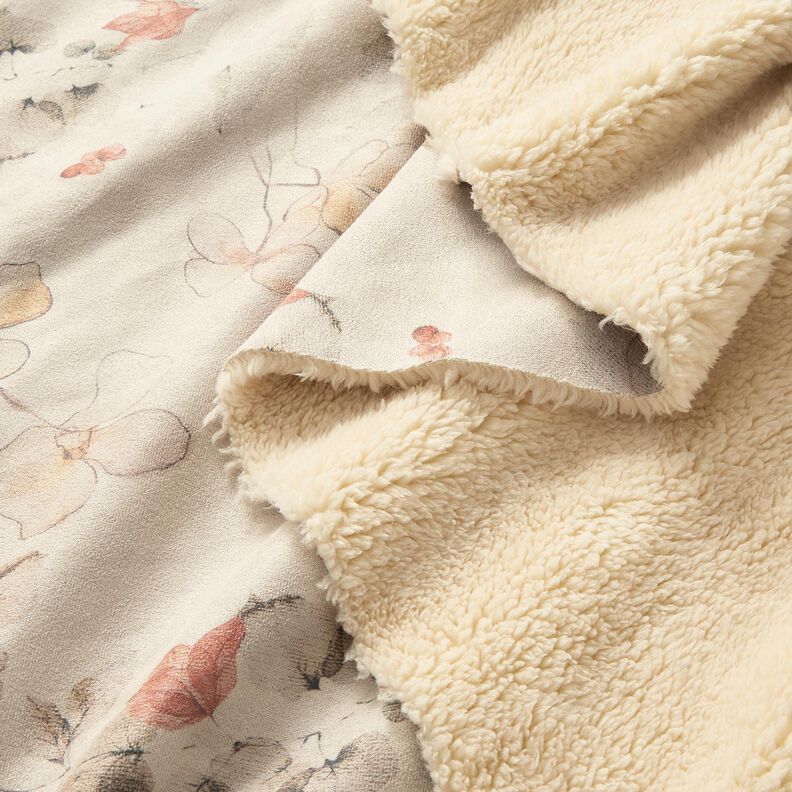 Stretchový velur s podšívkou ze sherpy, jemné květiny | Katia Fabrics – přírodni, image number 2