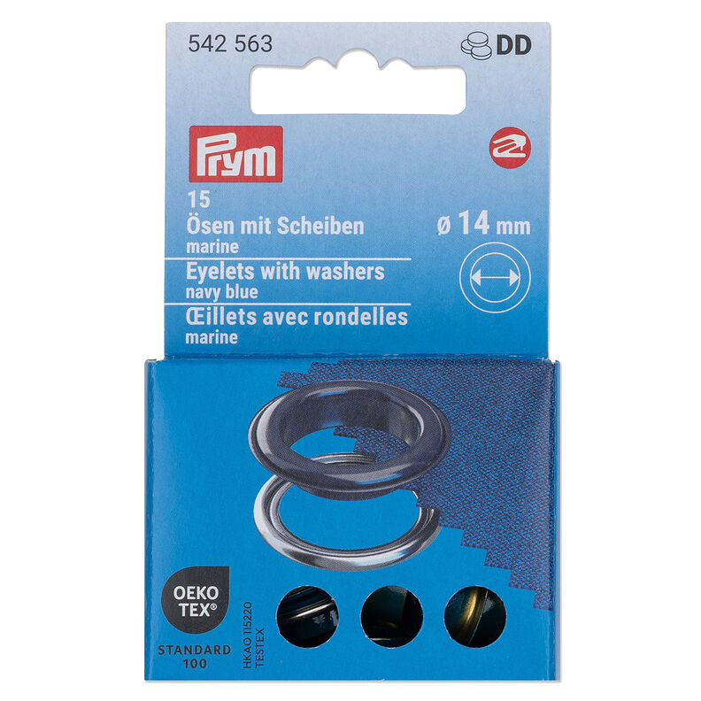 Očka s podložkami [15 kusů | Ø 14 mm] | Prym – namornicka modr/stříbrná metalická,  image number 1