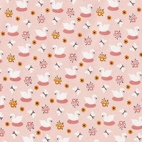 Bavlněný žerzej Roztomilé labutě – světle růžová/bílá, 