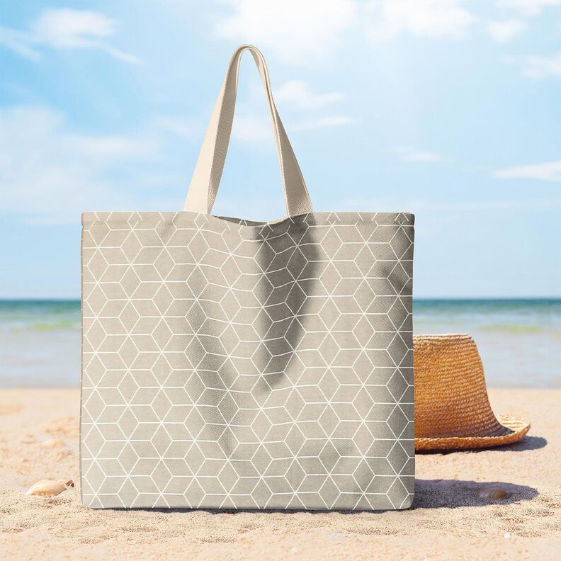 Dekorační látka Žakár Moderní kostky – cashew (béžová)/slonová kost,  image number 7