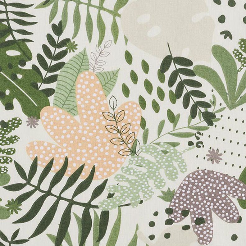 Bavlněná látka Kreton abstraktní rostliny v džungli – bílá/zelená,  image number 6