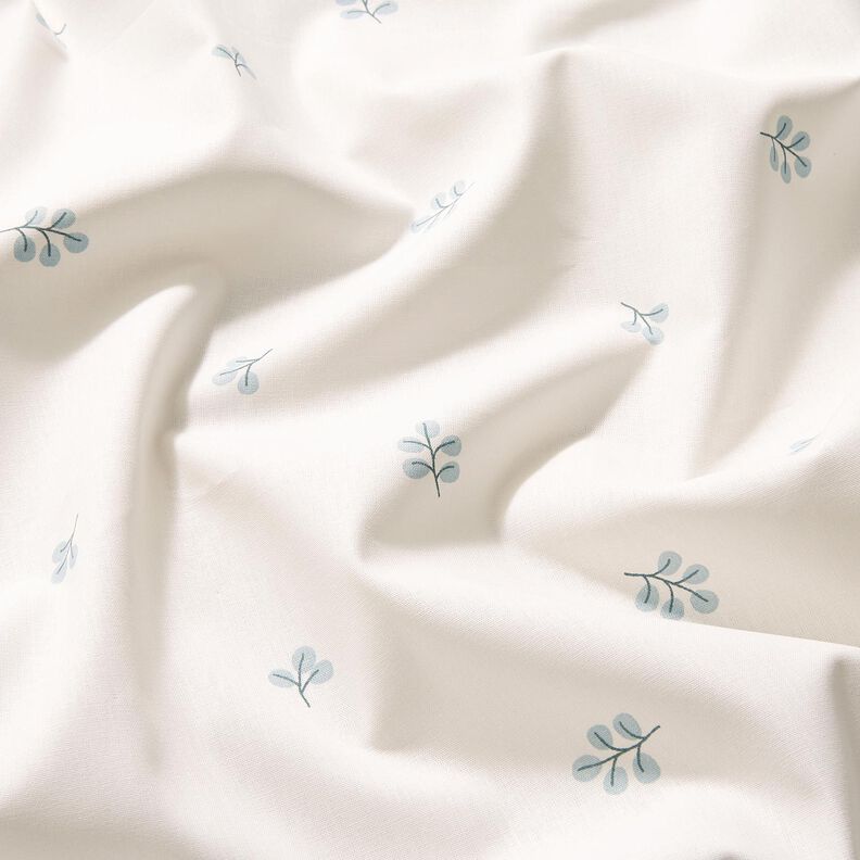 Bavlněný popelín Větve a lipové listy – bílá/eukalyptová,  image number 2