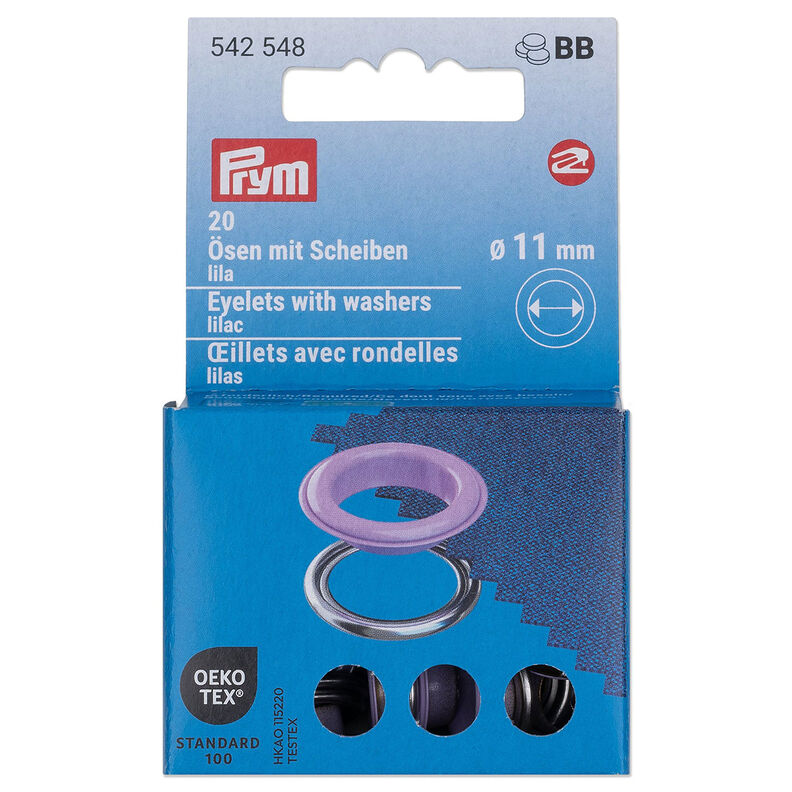 Očka s podložkami [20 kusů | Ø 11 mm] | Prym – světle fialova/stříbrná metalická,  image number 1
