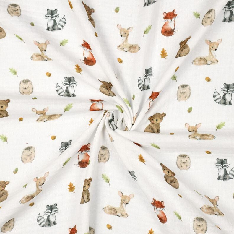 Mušelín / dvojitá mačkaná tkanina Lesní zvířátka digitální potisk | Poppy Fabrics – bílá/terracotta,  image number 3