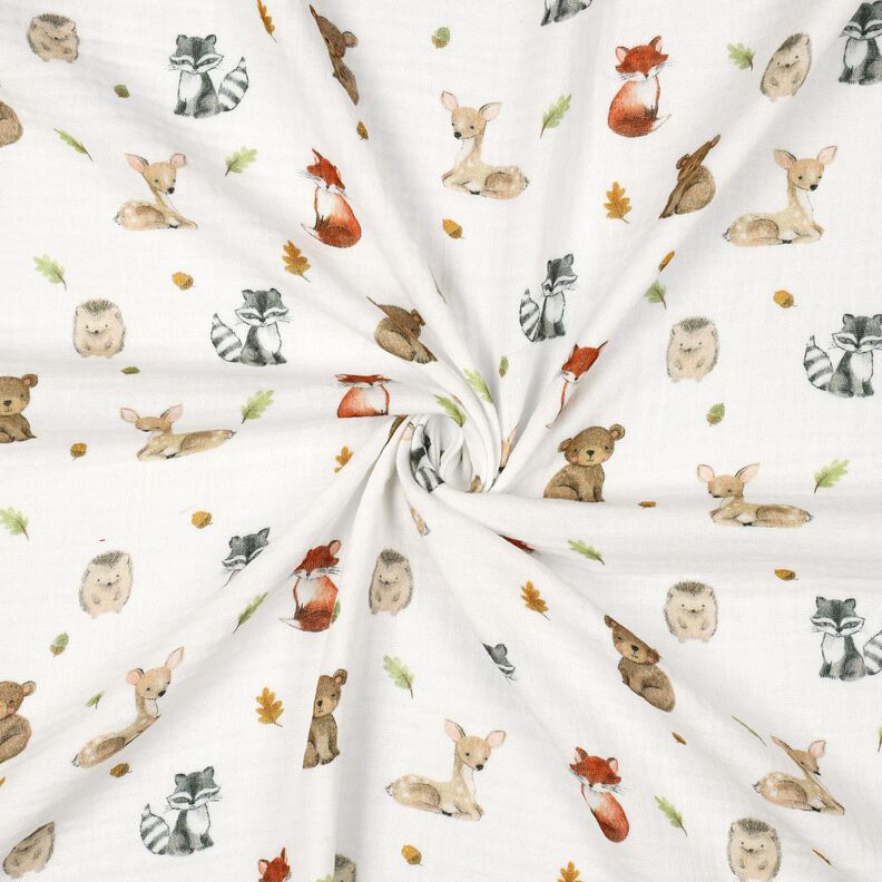 Mušelín / dvojitá mačkaná tkanina Lesní zvířátka digitální potisk | Poppy Fabrics – bílá/terracotta, image number 3