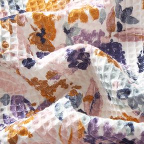 Vaflové piké Akvarelové květiny | Poppy Fabrics – bílá/levandulová, 