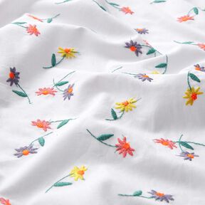 Jemný bavlněný batist vyšívané květiny | Poppy Fabrics – bílá/zářivě oranžová, 