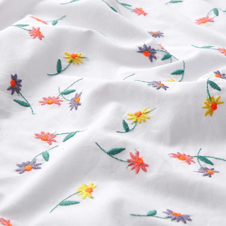 Jemný bavlněný batist vyšívané květiny | Poppy Fabrics – bílá/zářivě oranžová,  image number 2