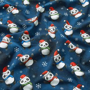 Bavlněný žerzej Panda ve vánočním duchu | Glitzerpüppi – noční modrá/chili, 