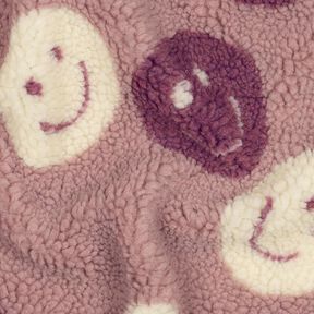 Plyš teddy Smajlíci | Poppy Fabrics – tmavě starorůžová/vlněná bílá, 