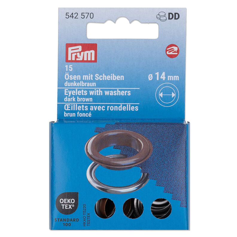 Očka s podložkami [15 kusů | Ø 14 mm] | Prym – tmavě hnědá/stříbrná metalická,  image number 1