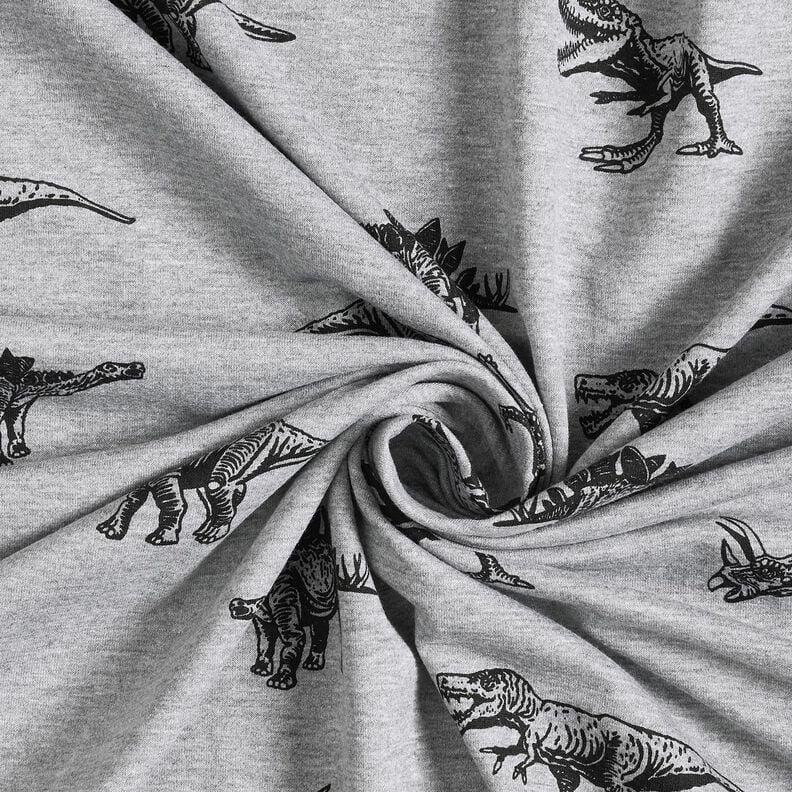 Francouzské froté letní teplákovina Dinosauři – stříbrná/černá,  image number 3