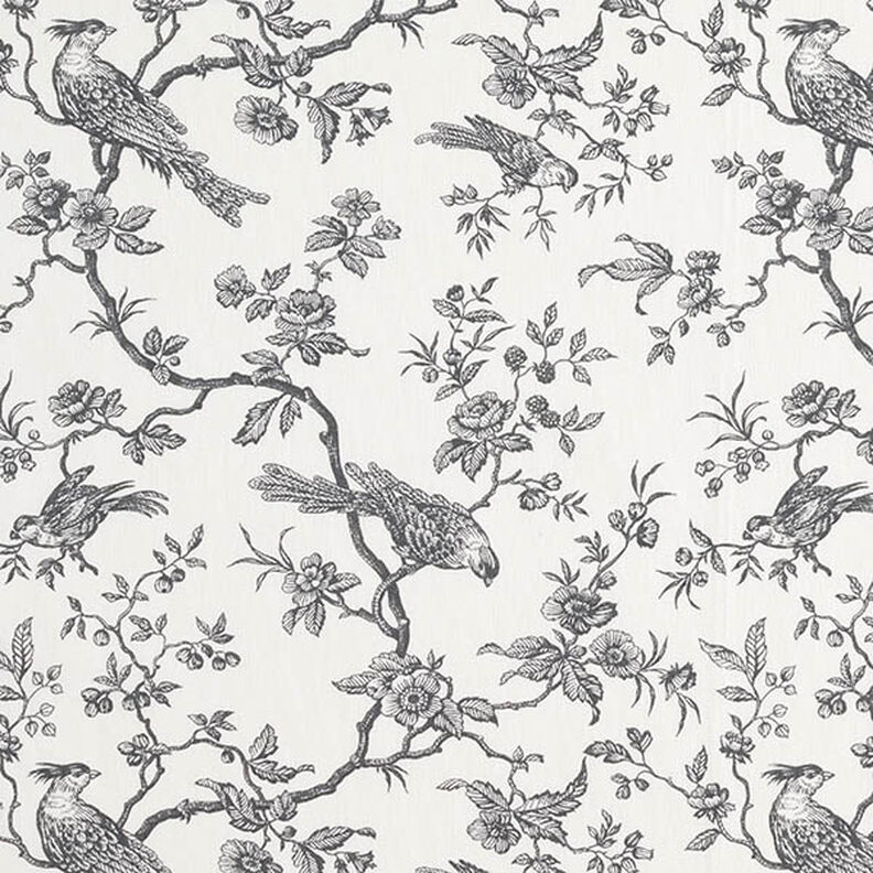 Bavlněná látka Kreton Ptáci – břidlicově šedá/vlněná bílá,  image number 1