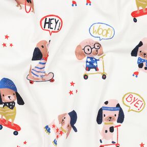 Bavlněný žerzej Pes na skateboardu digitální potisk | Poppy Fabrics – slonová kost/růžově zlatá, 