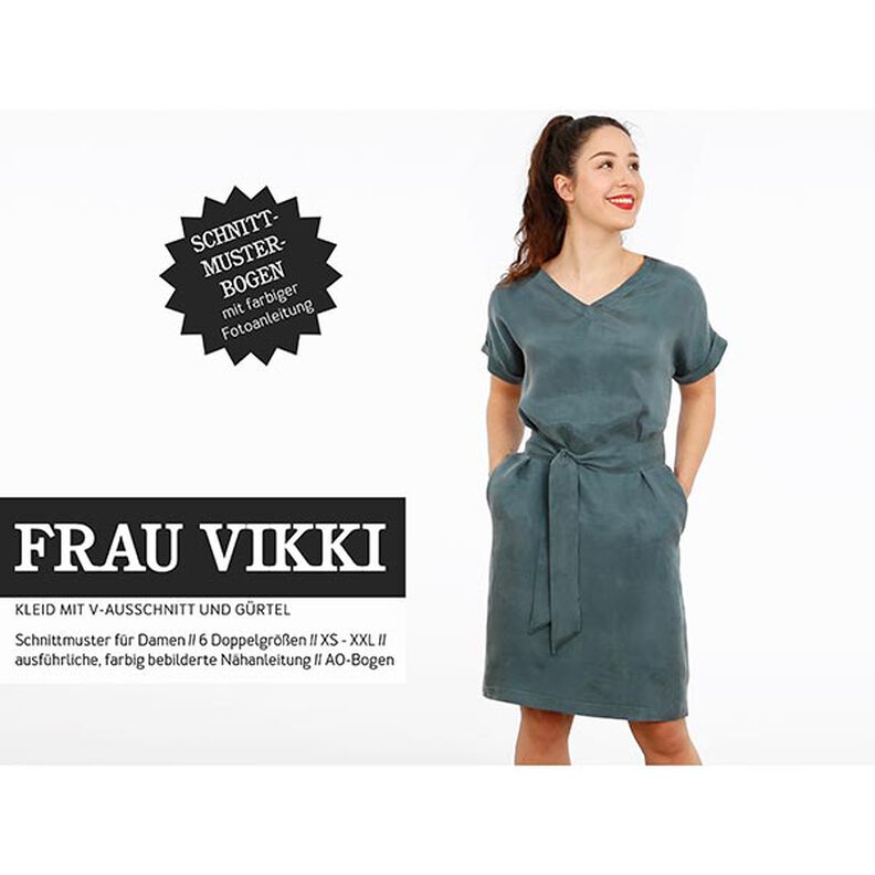 FRAU VIKKI – volné šaty s výstřihem do V a páskem, Studio Schnittreif  | XS -  XXL,  image number 1