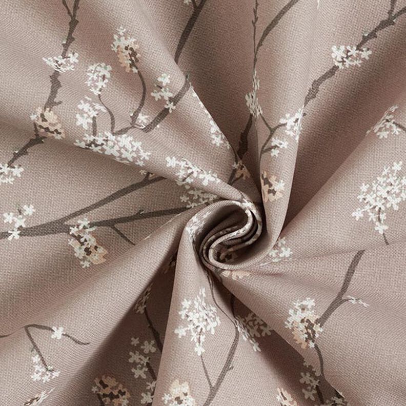 Dekorační látka Polopanama Kvetoucí větvičky – taupe (šedohnědá),  image number 3