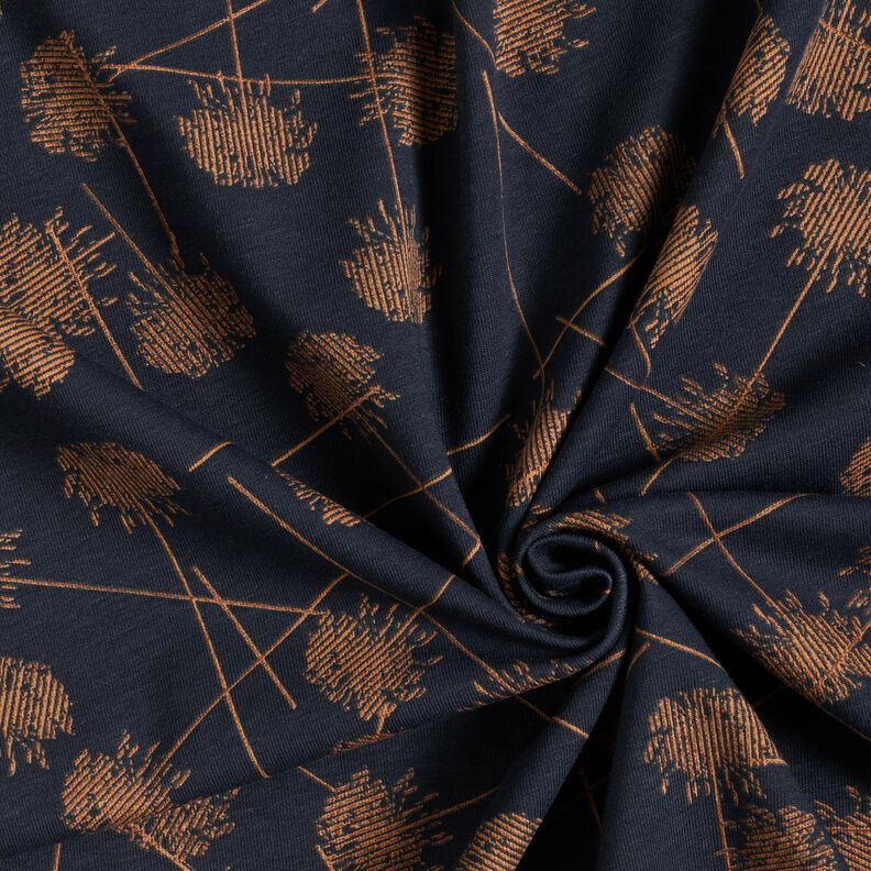 Bavlněn&yacute; žerzej Abstraktn&iacute; rostliny &ndash; černomodr&aacute;/světle hněd&aacute;,  image number 3