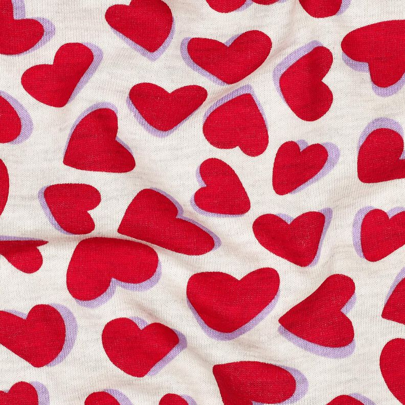 Teplákovina počesaná Srdíčka | Poppy Fabrics – přírodni/červená,  image number 2