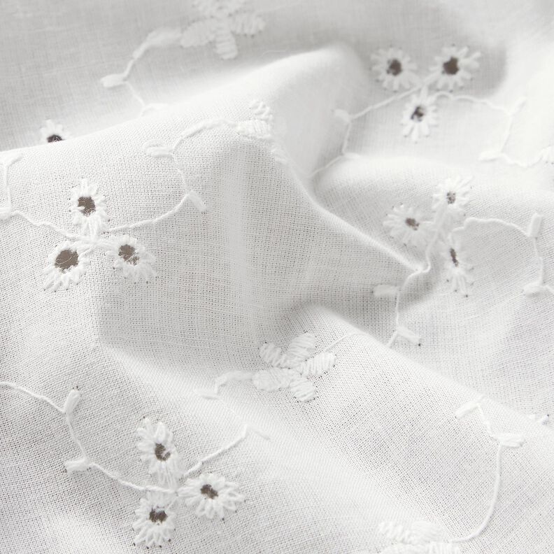 Bavlněná látka s očky květin s úponky – bílá,  image number 2