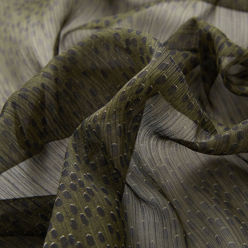Krepový šifon velké tečky – khaki/černá,  image number 2