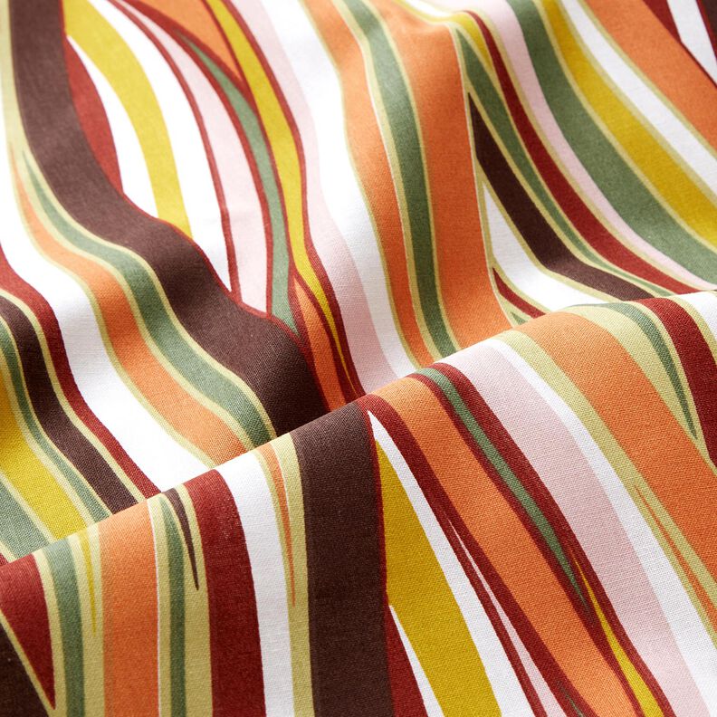 Bavlněn&aacute; l&aacute;tka Kreton Zakřiven&eacute; pruhy &ndash; b&iacute;l&aacute;/světle oranžov&aacute;,  image number 2